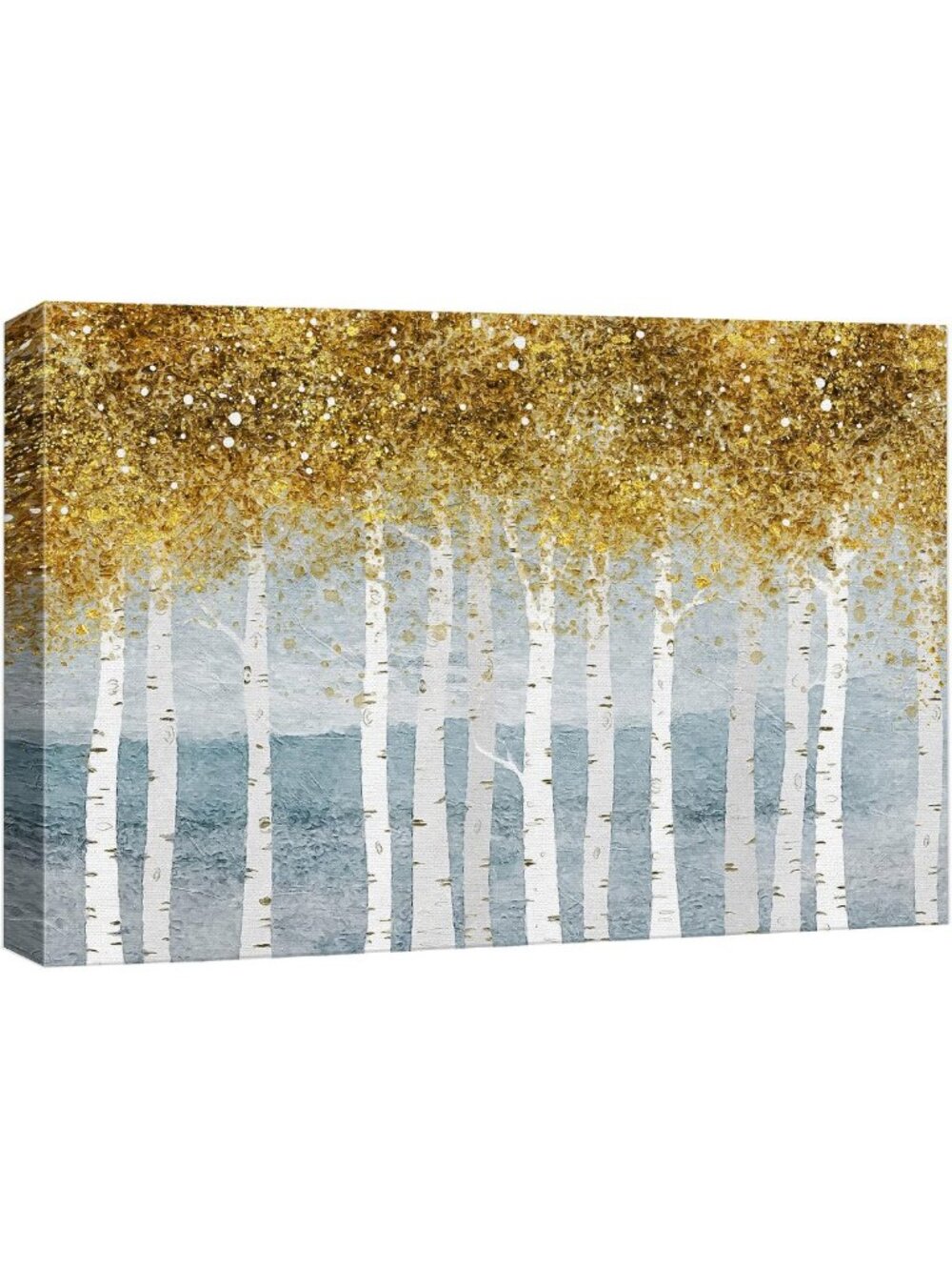 Rustic Gold Teal Pastel Autumn Forest Canvas Art Print for Living Room, Bedroom